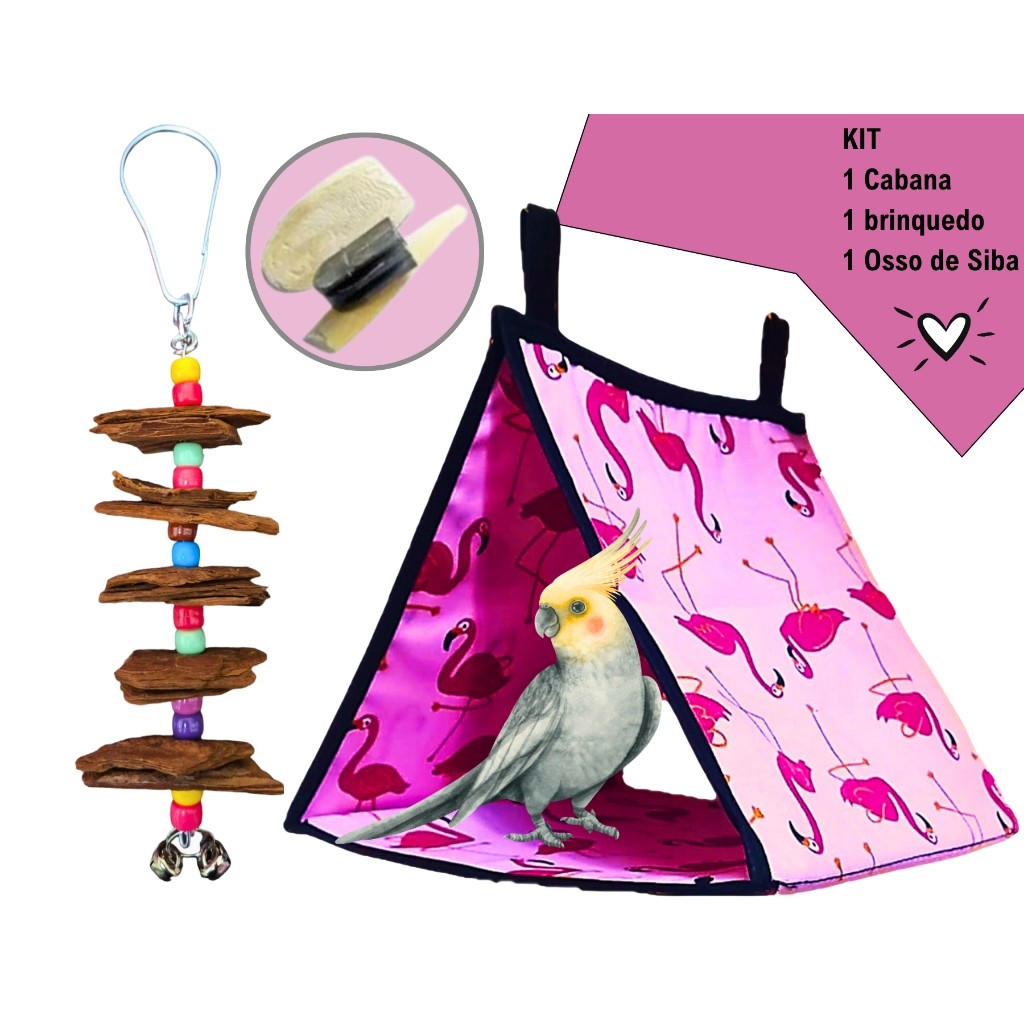 Kit Brinquedo para Calopsita Cabana Casinha Gaiola Osso De Siba ...