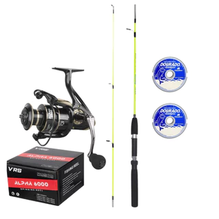 Kit de Pesca Vara 1,65m 20-30lb Molinete Alpha 6000 2 Linhas Monofilamento