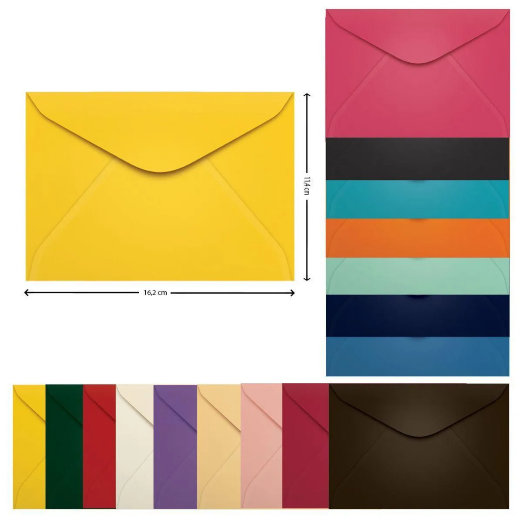 Kit 10 Envelopes Coloridos 16x11cm cartões, convites, fotos, carta