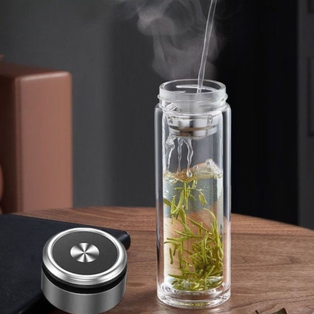 Garrafa de Vidro Copo Com Infusor de Chá em Inox Camada Dupla Com Isolamento Térmico Copo Resistente A Alta Temperatura Garrafa de Água de Vidro 400ml