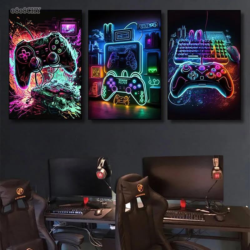Quadro para decoração pc gamer e video game just one cores 3 peças