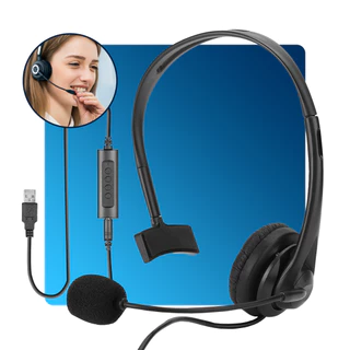 Fone de ouvido headset callcenter secretária com entrada usb, cancelamento de ruido, botões volume pause e play