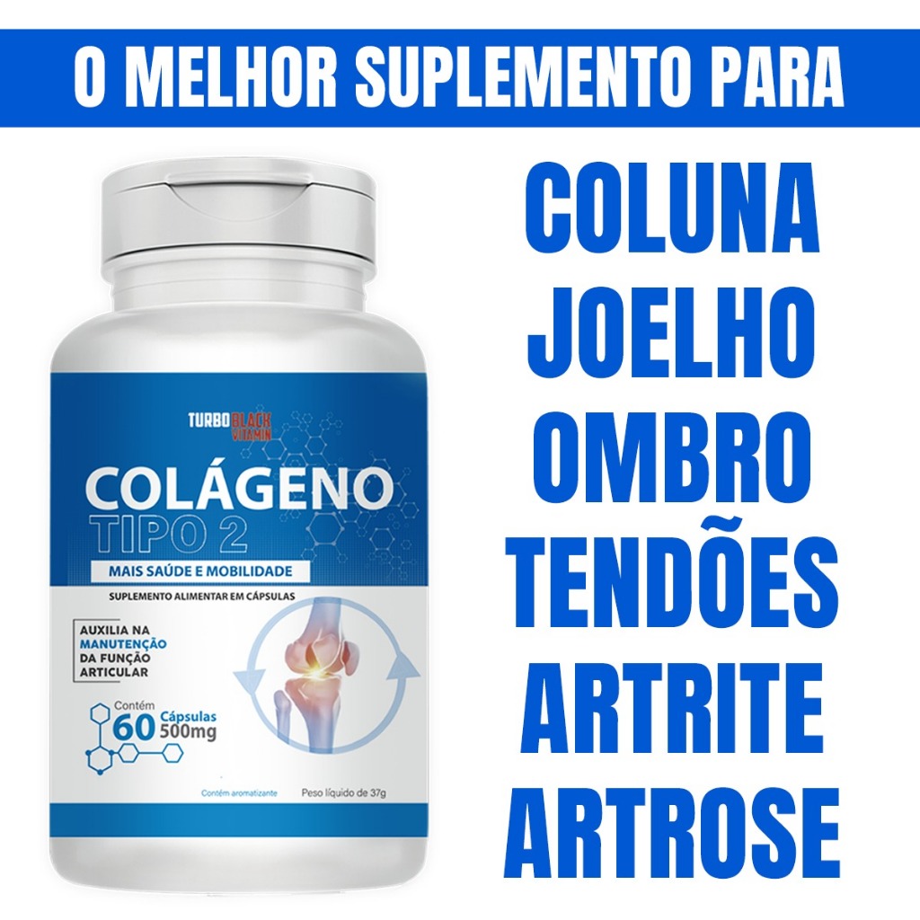 Colágeno Tipo 2 Não Desnaturado Turbo Black 60 cápsulas Recomendado ...