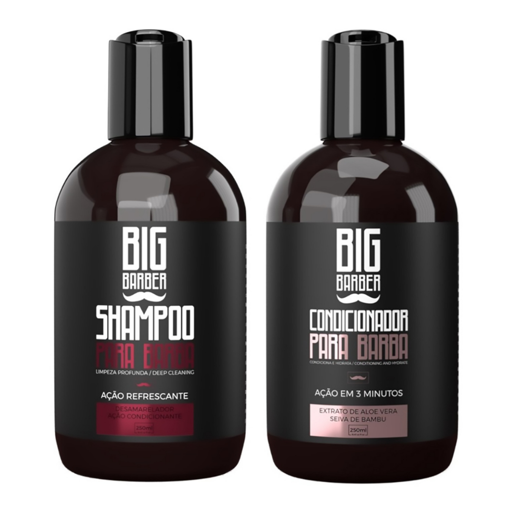 Kit Shampoo e Condicionador Para Barba Big Barber 250ml Profissional Ação Refrescante Anti Queda