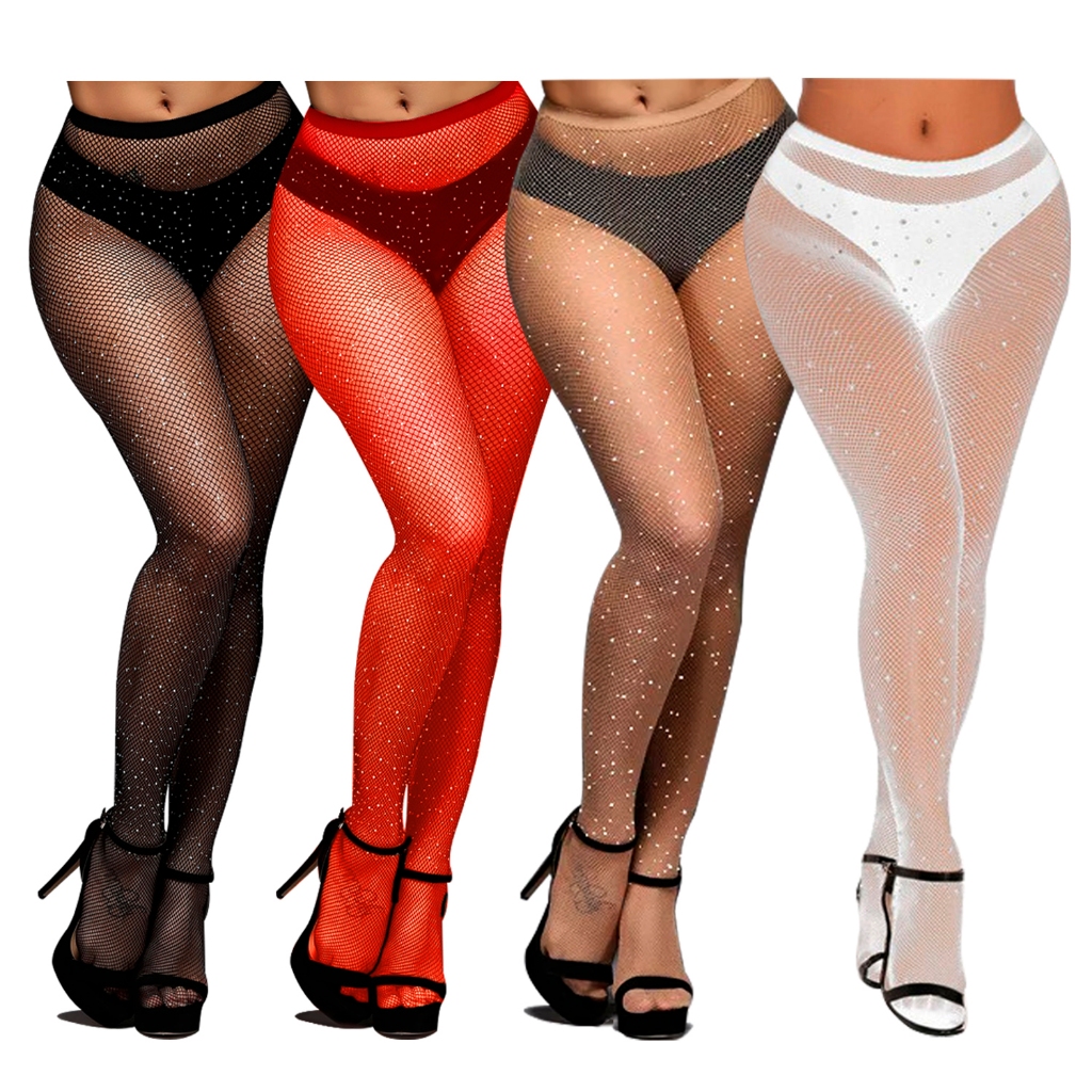 Kit 4 Meia Calça Strass Brilho Arrastão Trama Aberta - Feminina Sexy Cores  Vermelha, Branca, Preta e Nude | Shopee Brasil