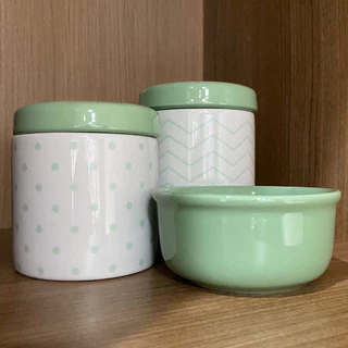 Kit Higiene de Porcelana para Bebê Poá e Chevron Verde