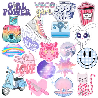 Pack Stickers- Adesivos Vsco Girl Smile Nasa Impermeável - Personalização Notebooks - Capinha de Celular- Squeeze- Mala de viagem