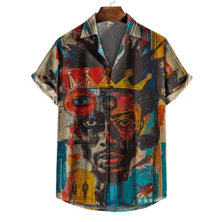 Camisa de Botão homem coroa estilo real majestade casual moda rei rainha arte favela, estilo grafite