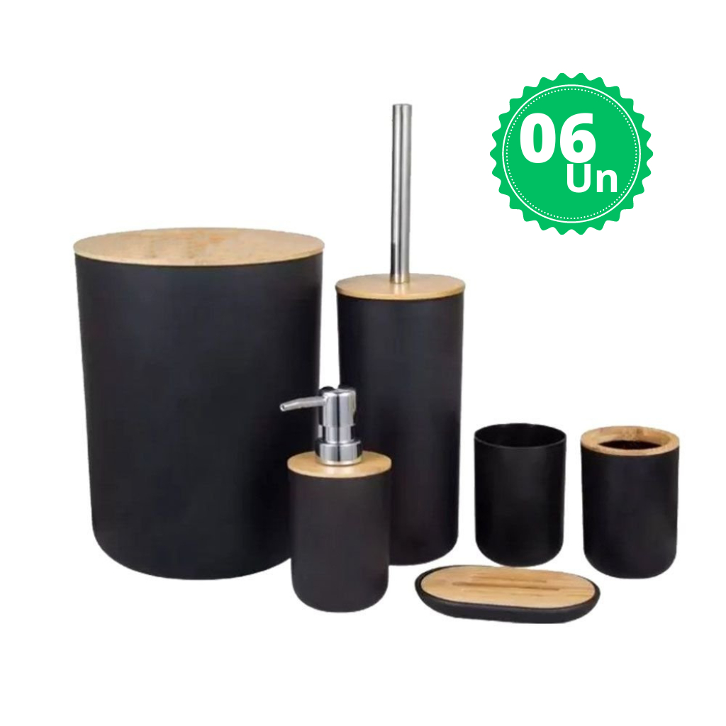 Kit para Banheiro Lavabo Luxo Bambu 6 Peças