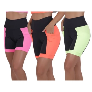 KIT 3 BERMUDAS DE ACADEMIA FEMININA FITNESS CÓS ALTO COM BOLSOS LATERAIS PROFUNDOS