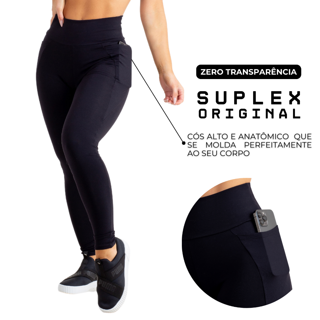 Promoção Calça Legging Fitness Preta Básica Com Bolso Cintura Alta Ginástica Não Fica Transparente