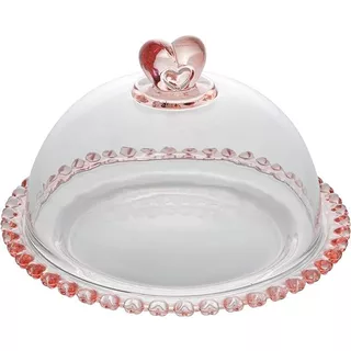 Queijeira com Tampa de Cristal, Transparente/Rosa Coração Lyor