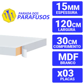 3 Prateleira Mdf 15mm Branco 120x30 Cm (Não Acompanha Suporte)