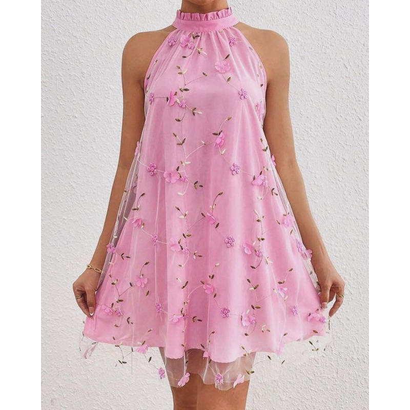 Vestido Festa Frente Única Bordado Floral Boho