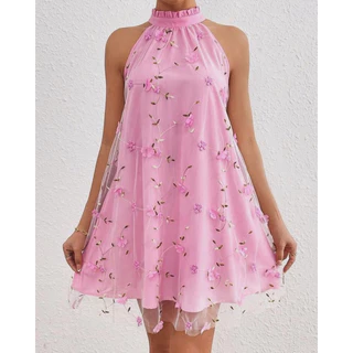 Vestido Festa Frente Única Bordado Floral Boho