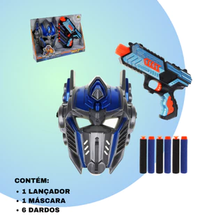 Super Lança Dardos + Máscara Transformes Otipmus Prime Pistola Nerf Arma De Brinquedo