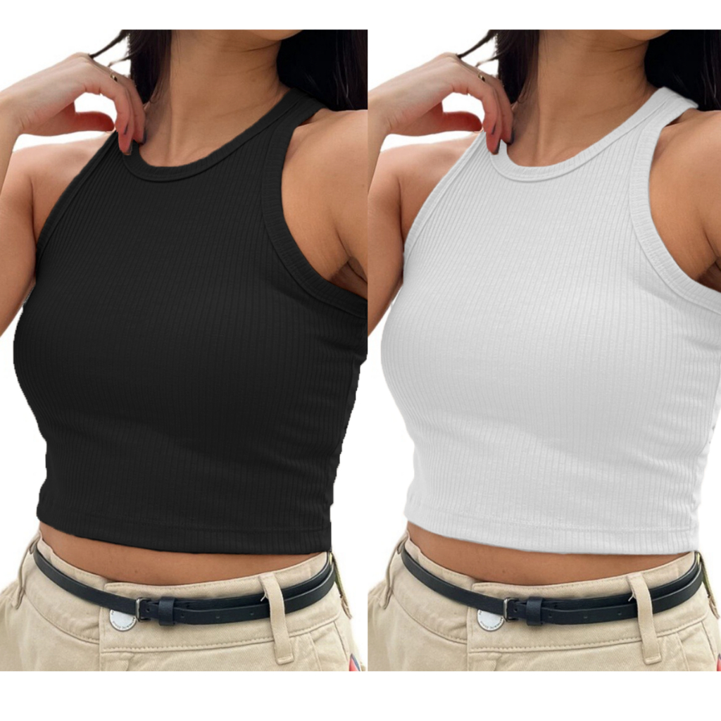 KIT Cropped Top Regata cortado em malha canelada Simples ocasional ...