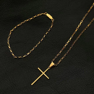 Colar masculino pingente de cruz palito banhado a ouro Aço inoxidável 18k cordão em estilo cartier