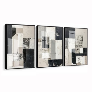 Trio de Quadro Decorativo com Vidro Abstrato Moderno Sala Hall