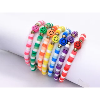 Estilo Boêmio Doce Vintage Feminina Praia Colorido Macio Cerâmica Cruz Cara Sorridente Conjunto de Pulseira de Contas Elásticas YXBS-23206 em Oferta na Shopee