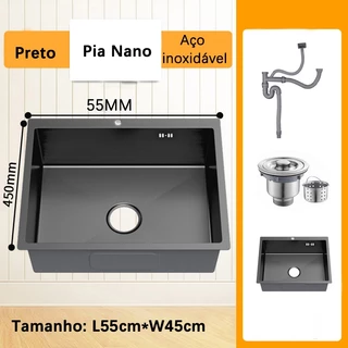 Cuba 55×45×21cm /75×45×21cm Inox Pia Gourmet Com Calha Ou Escorredor Preto