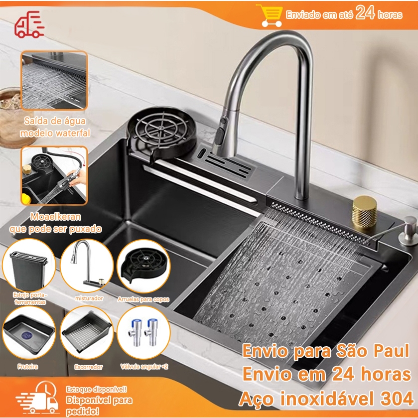 Cuba Cascata Gourmet Premium Torneira Lavador Copos Completa-preto