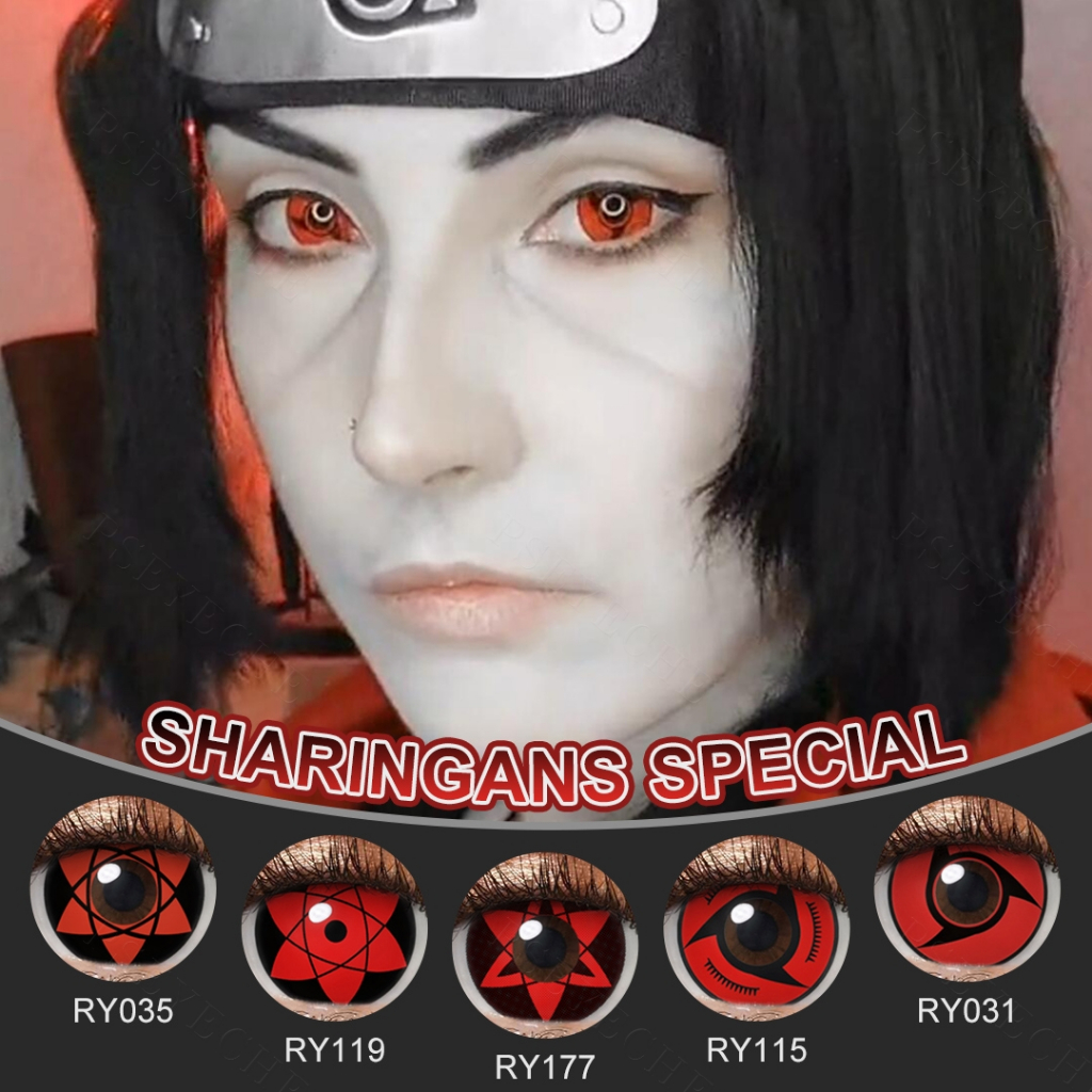 PSEYECHE Vermelho Sharingans Cosplay Lentes De Contato Coloridas Anual Uso 1 Par Envio de São Paulo