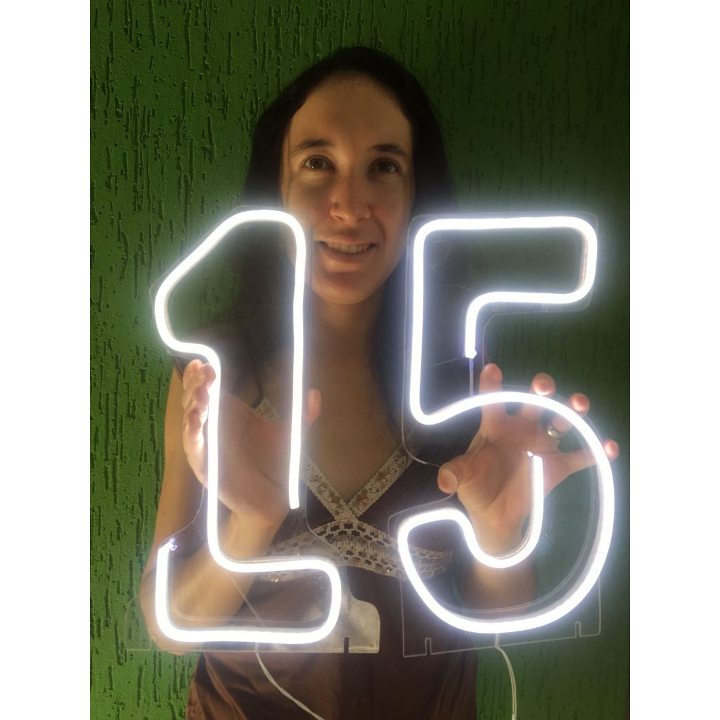 NÚMERO 15 LED NEON 30cm alt com acrílico de 3mm Super Promoção | Shopee ...