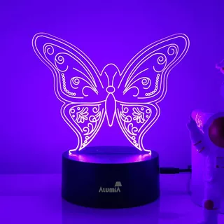 Abajur Luminária Decorativa Borboleta Para Presente Com Controle Remoto LED Efeito 3D 16 Cores Acompanha Cabo USB Ideal Para Decoração De Quarto Infantil Gamer Geek Sala Iluminação Escritório
