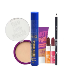 Kit de Maquiagem Pó, Rímel, Base, Batom e Lápis Revenda