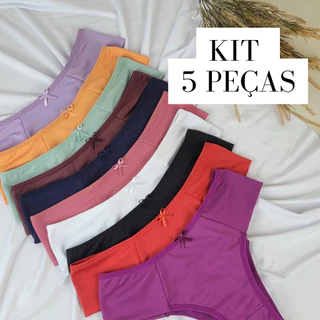 Kit 5 Calcinhas Femininas Tanga Microfibra Lisa Dia a Dia Cores Variadas Pala Alta