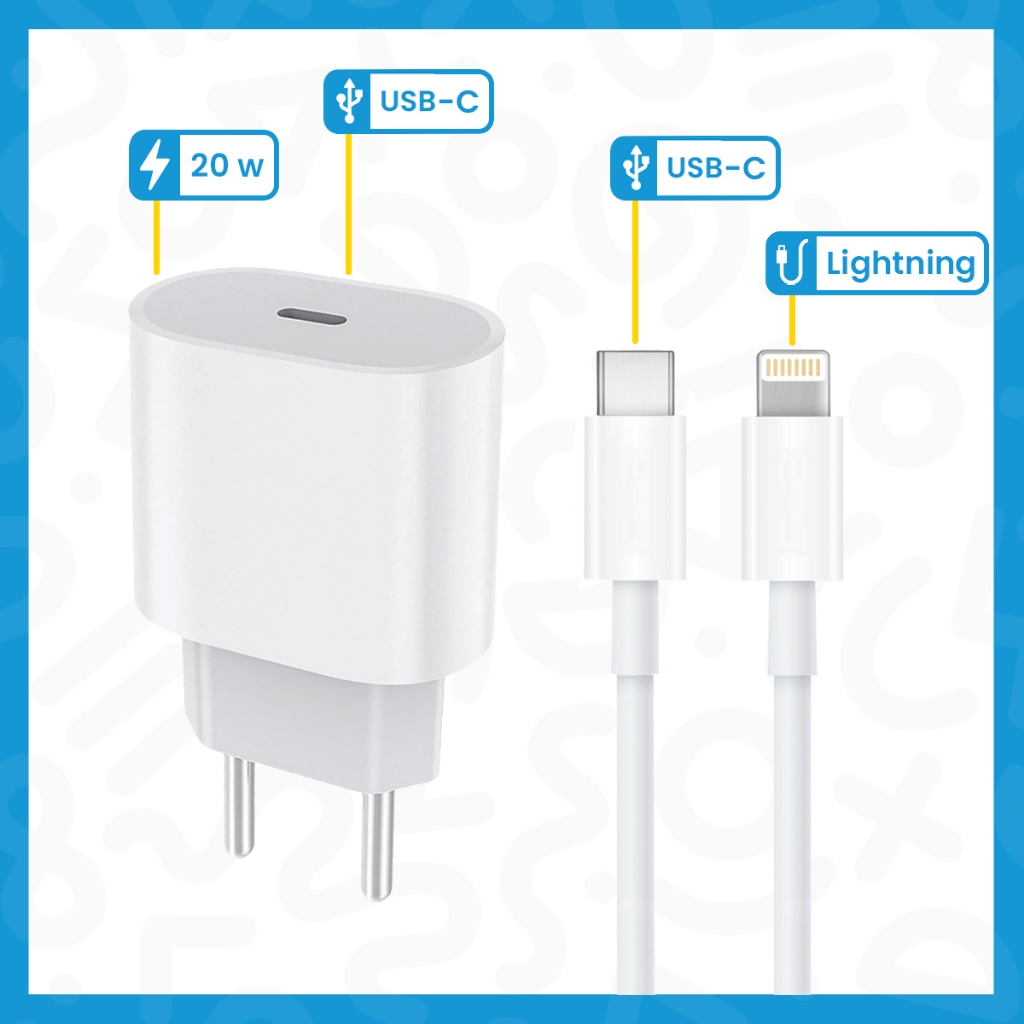 Carregador Turbo 20w P/ iPhone 8 Plus X Xr 11 12 13 Pro Max Fonte + Cabo 1 Metro