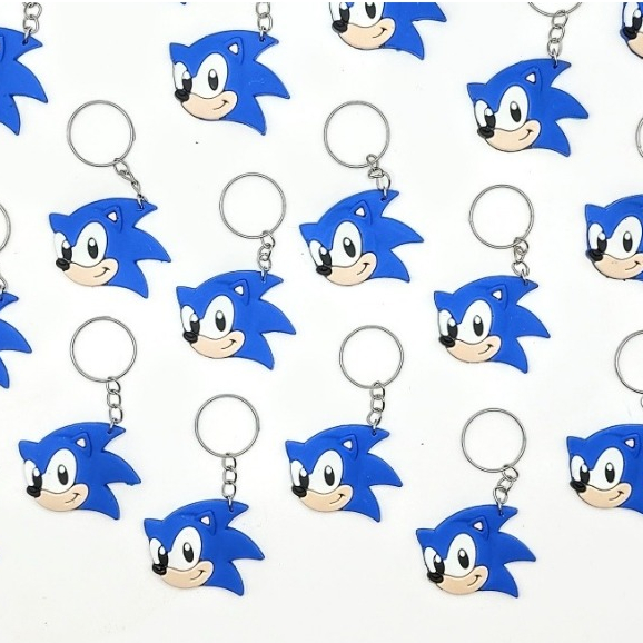 Chaveiro Sonic Borracha 10un Lembrancinha Festa Aniversário Tema Menino