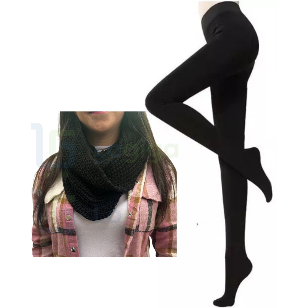 Meia Calça Grossa Flanelada Térmica Inverno + Gola Lã Cachecol 2 Voltas ...