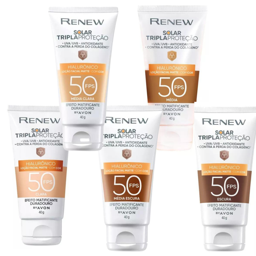 Renew Protetor Solar Facial Com Cor Ácido Hialurônico Efeito Matificante Duradouro Avon 40g