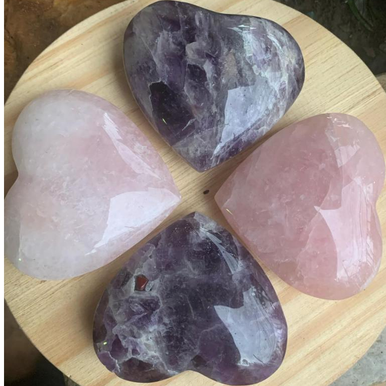 Coração Pedra Ametista ou Quartzo Rosa