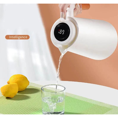 Garrafa Térmica Termometro Digital 1L Café Chá Nórdica Com Cabo Madeira