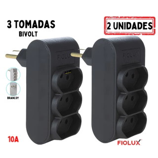 2 Multiplicador de tomadas Bivolt Adaptador de Tomadas 3 pinos preto e branco fiolux