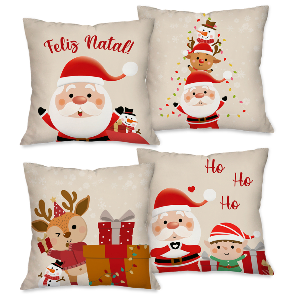 NATAL: KIT 4 CAPAS DE ALMOFADAS DECORATIVAS 45X45 cm PAPAI NOEL