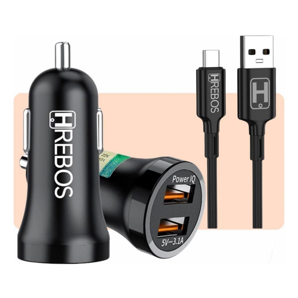 Carregador Veicular Turbo 2x Usb 3.1A Com Cabo Tipo C