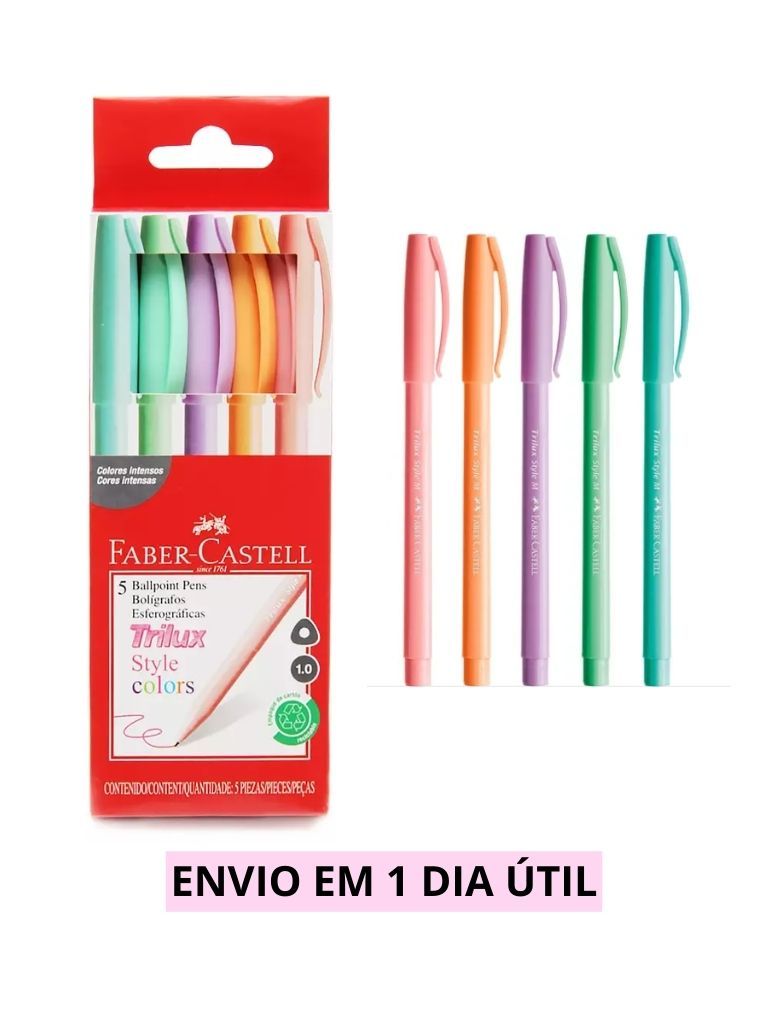 Caneta Esferográfica Trilux Style Colors Faber-Castell c/5un | Shopee Brasil