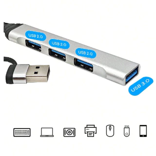 HUB USB Com Entrada Tipo C e Adaptador USB 2 Em 1 4 Entradas USB 3.0 Para Conectar Vários Dispositivos