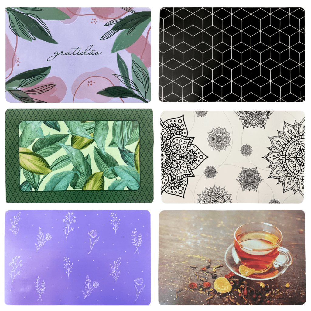 Jogo Americano de Mesa 6 Peças Impermeável Estampado Cozinha Retangular