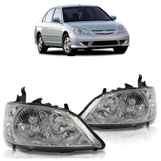 Farol Dianteiro Honda Civic 2004 2005 2006 Máscara Cromada Foco Duplo Lente Lisa Acrilico