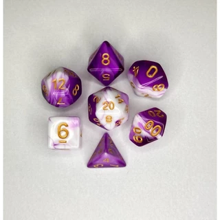 7 dados para RPG + bolsinha de veludo (BRINDE): Kit completo de dados "estilo mármore" numeral dourado. DnD, Ordem Paranormal, Tormenta