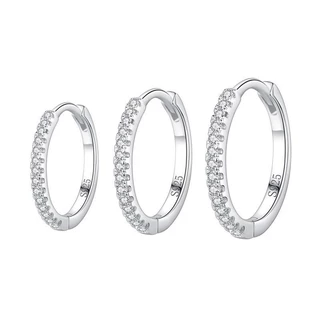 Brinco Trio Argola BANHADA A PRATA 925 com Zircônia Cravejada Kit 3 pares / Trio de ARGOLINHAS FOLHEADAS Á PRATA 925