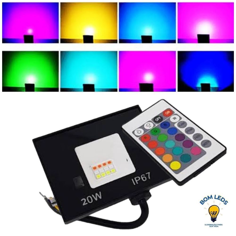 Refletor Led 20W RGB IP67 A Prova D'Agua E Baixo Consumo De Energia