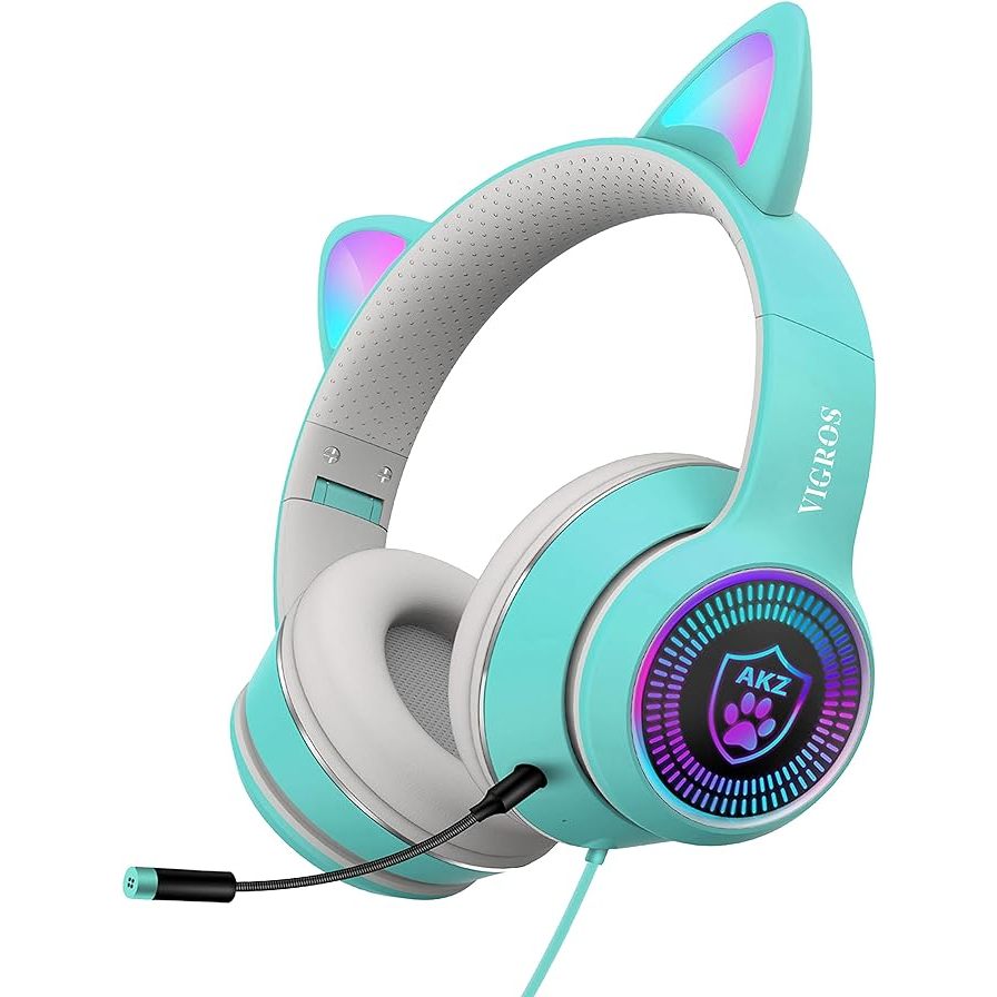 Fones de ouvido Cat Ear Gaming Microfoene Dobravel com luz LED