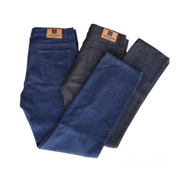 Kit 2 Calca Masculina Jeans Reta Tradicional Sem Lycra para Serviço kit Azul + Preta