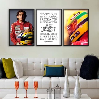 Kit de 3 QUADROS DECORATIVOS 40x60 AYRTON SENNA PREMIUM